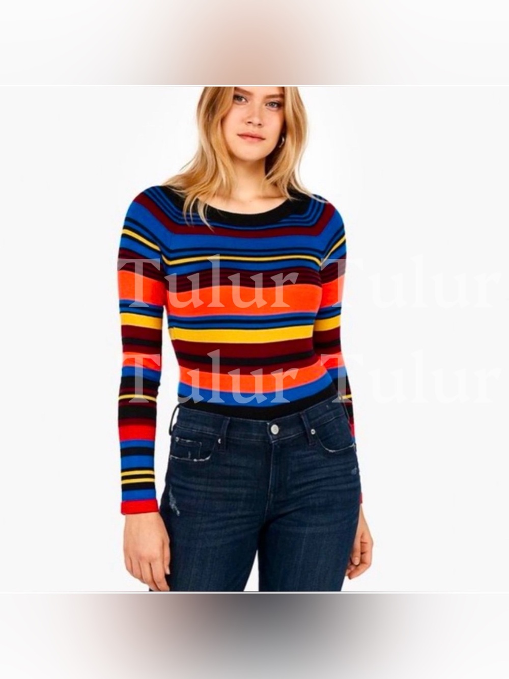 Express Multicolor Knit Striped Sweater XS